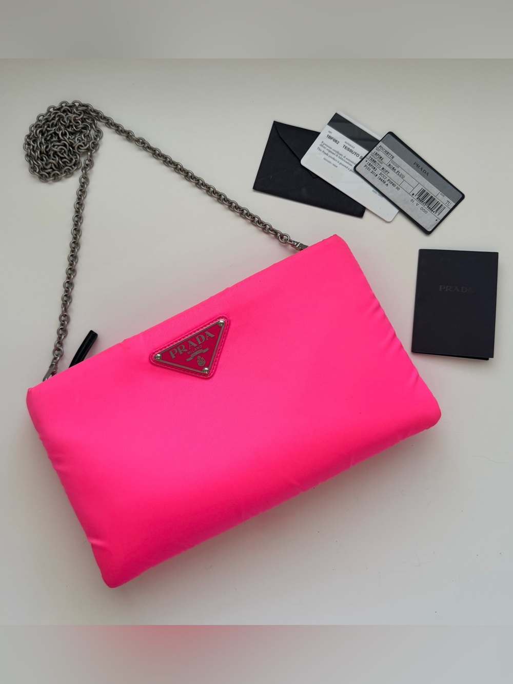 Prada Tessuto Nylon Soft Padded Crossbody Clutch Rosa Fluo
